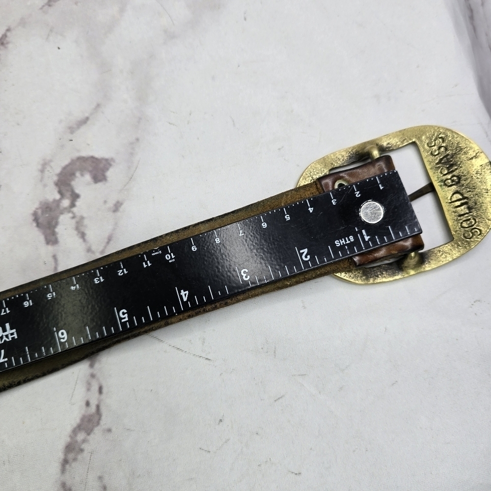 Vintage Leather Belt Western Stud Engraved Tooled Brass 34 35 36 37 Womens - Picture 8 of 10